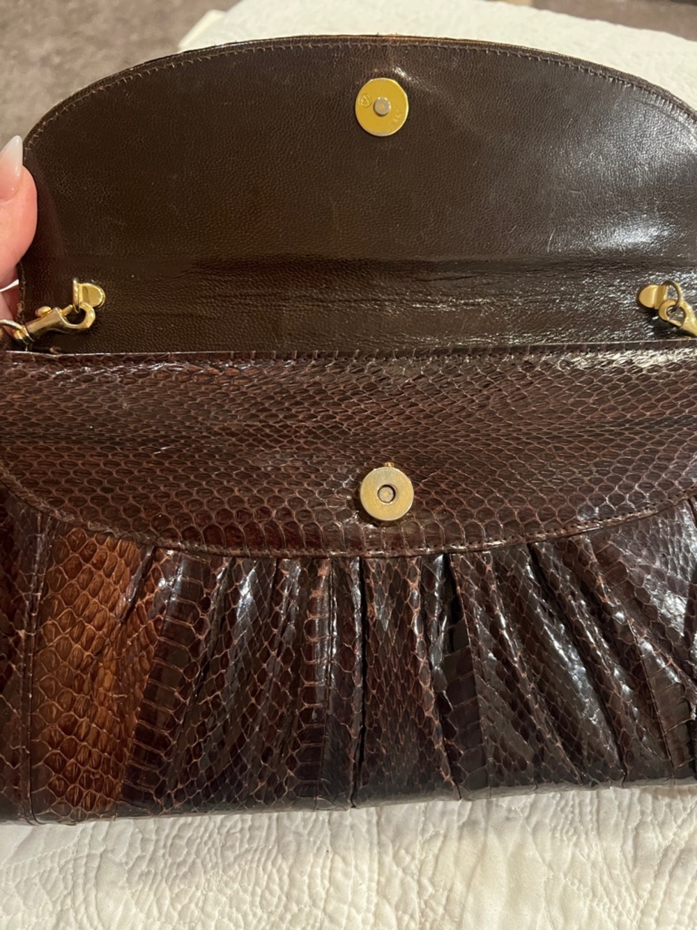 J.Renee snakeskin leather clutch, vintage  brown envelope style - Picture 5 of 7